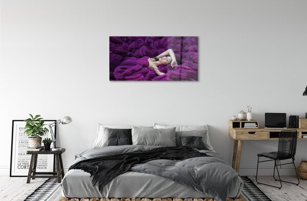 Quadro di vetro Viola femmina 100x50 cm 2 appendini