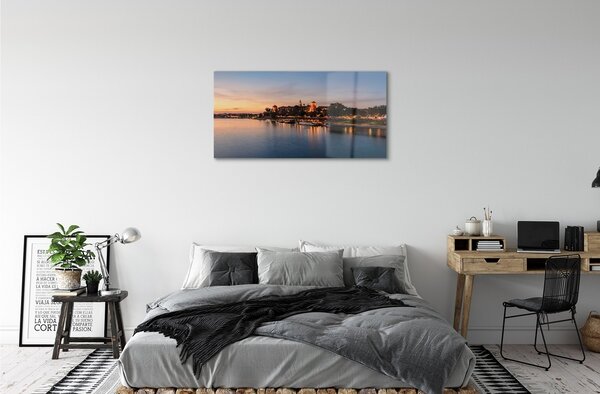 Quadro in vetro Cracovia tramonto del castello sul fiume 100x50 cm 2 appendini