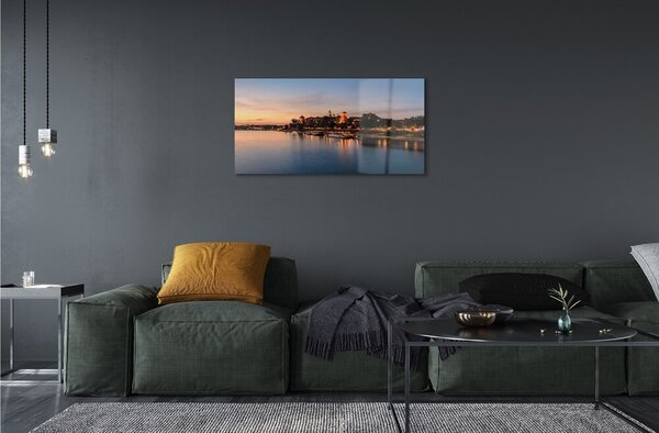 Quadro in vetro Cracovia tramonto del castello sul fiume 100x50 cm 2 appendini