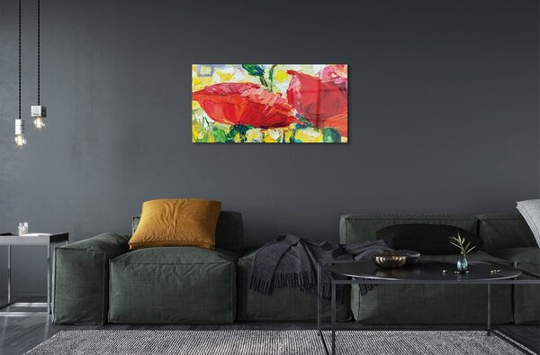 Quadro su vetro Fiori rossi 100x50 cm 2 appendini