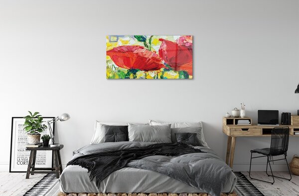 Quadro su vetro Fiori rossi 100x50 cm 2 appendini