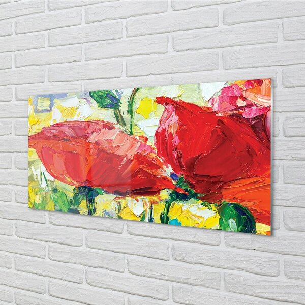 Quadro su vetro Fiori rossi 100x50 cm 2 appendini