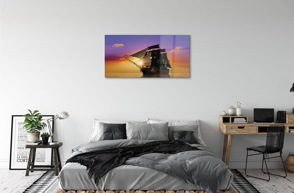 Quadro di vetro Cielo colorato nave mare 100x50 cm 2 appendini