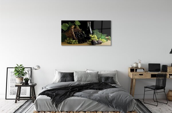 Quadro in vetro Cesto di foglie di vino d'uva 100x50 cm 2 appendini