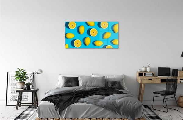 Quadro in vetro Limoni su sfondo blu 100x50 cm 2 appendini