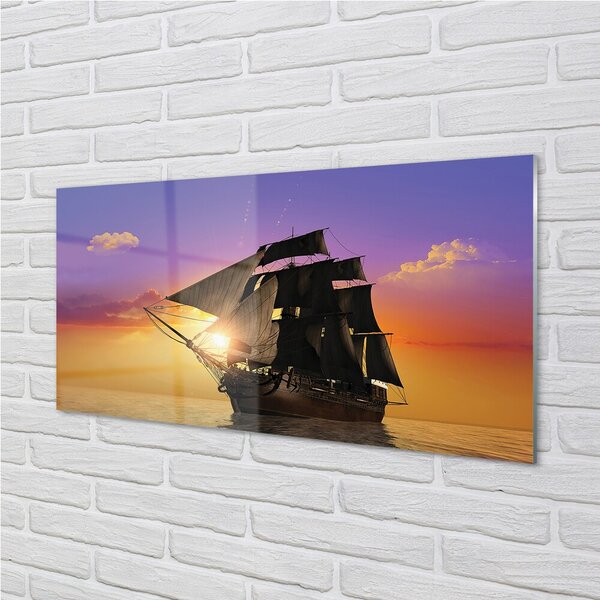 Quadro di vetro Cielo colorato nave mare 100x50 cm 2 appendini