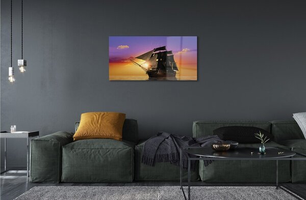 Quadro di vetro Cielo colorato nave mare 100x50 cm 2 appendini