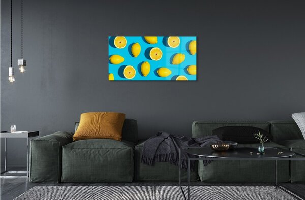 Quadro in vetro Limoni su sfondo blu 100x50 cm 2 appendini