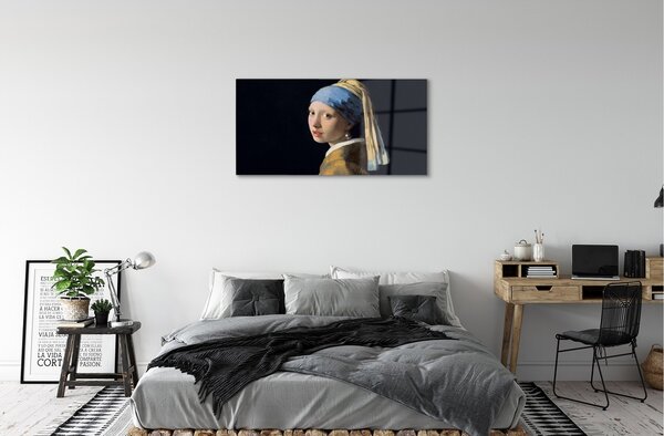 Quadro in vetro Ragazza con perla - johannes vermeer 100x50 cm 2 appendini