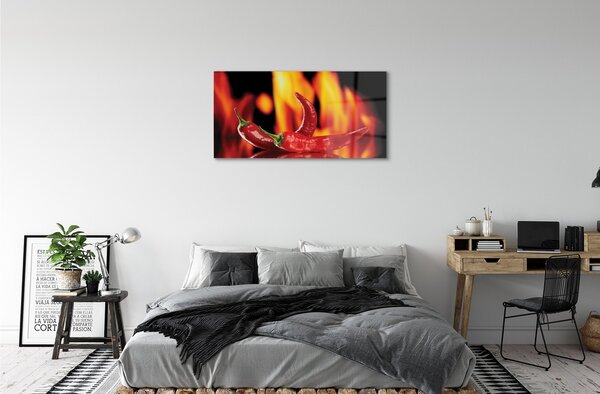Quadro in vetro Peperoni piccanti 100x50 cm 2 appendini