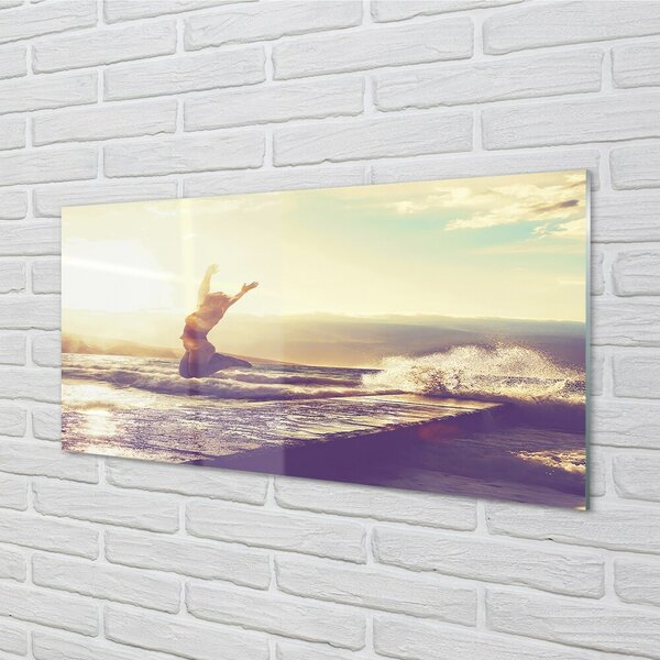 Quadro in vetro Donna lago delle nuvole 100x50 cm 2 appendini