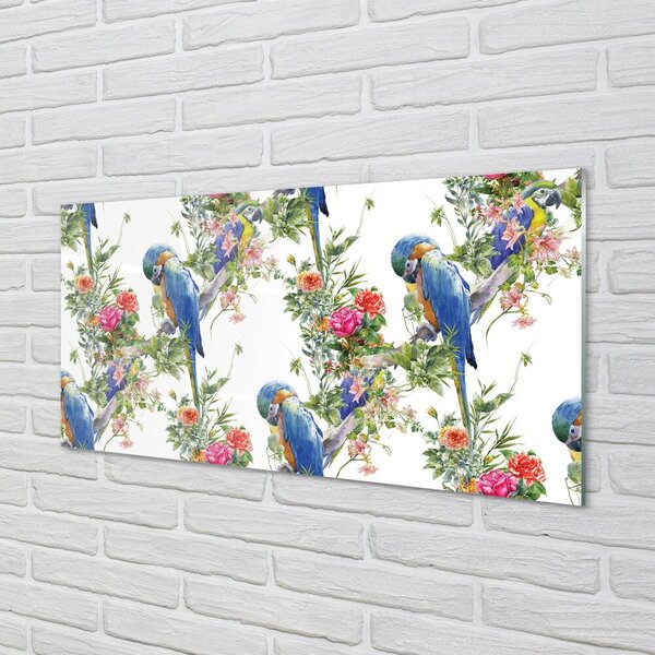 Quadro in vetro Uccelli su un ramo con fiori 100x50 cm 2 appendini