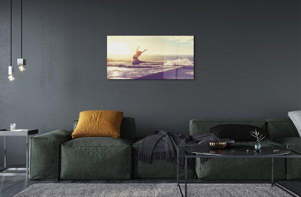 Quadro in vetro Donna lago delle nuvole 100x50 cm 2 appendini