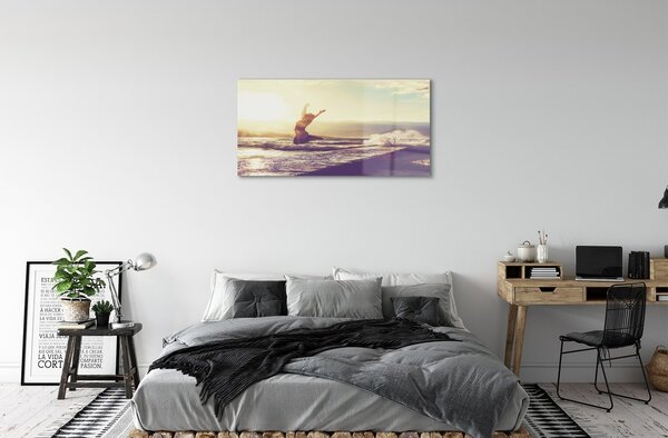 Quadro in vetro Donna lago delle nuvole 100x50 cm 2 appendini