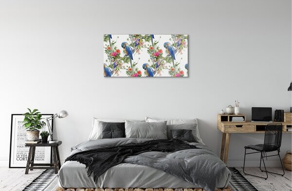 Quadro in vetro Uccelli su un ramo con fiori 100x50 cm 2 appendini