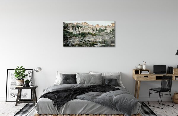 Quadro di vetro Spagna montagne alberi città 100x50 cm 2 appendini