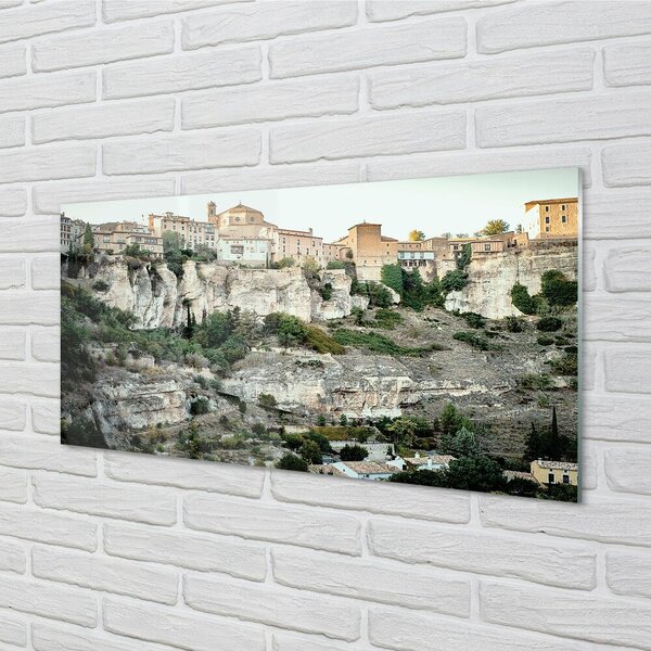 Quadro di vetro Spagna montagne alberi città 100x50 cm 2 appendini