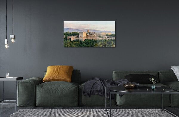 Quadro in vetro Spagna castello foresta montagne 100x50 cm 2 appendini