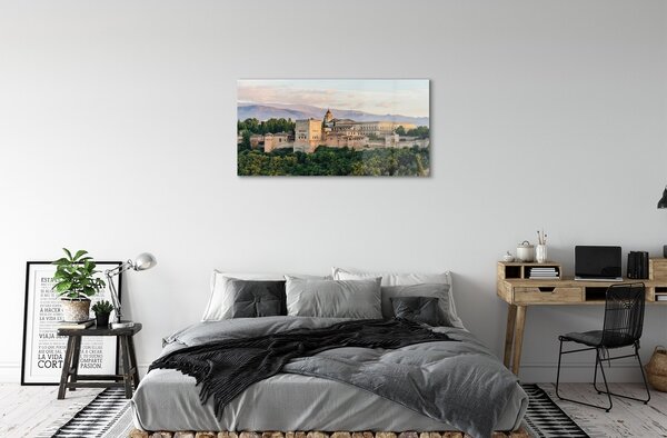 Quadro in vetro Spagna castello foresta montagne 100x50 cm 2 appendini
