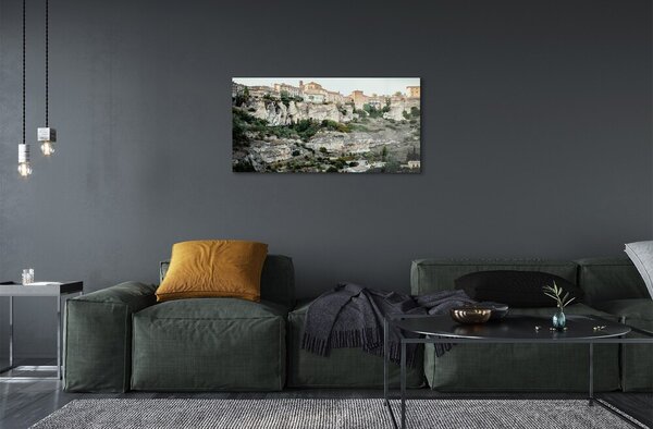 Quadro di vetro Spagna montagne alberi città 100x50 cm 2 appendini