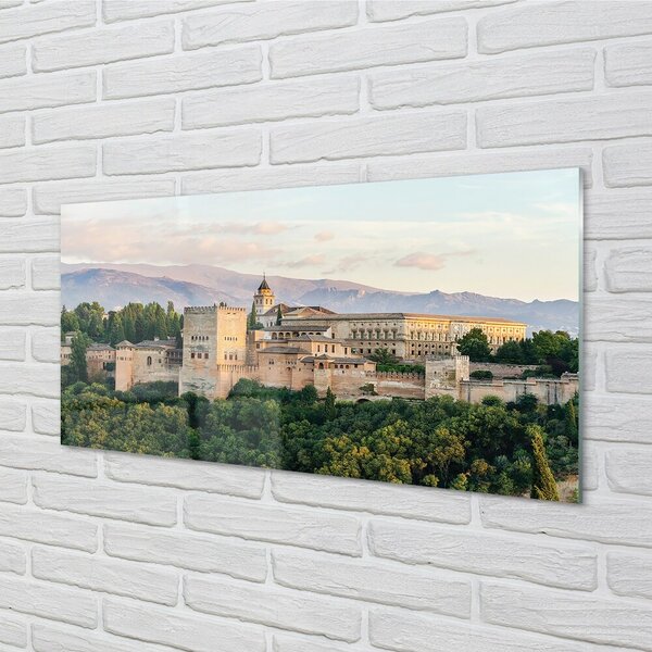 Quadro in vetro Spagna castello foresta montagne 100x50 cm 2 appendini