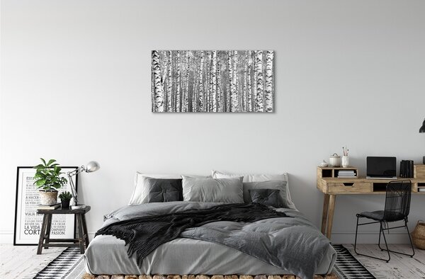 Quadro in vetro Alberi in bianco e nero 100x50 cm 2 appendini