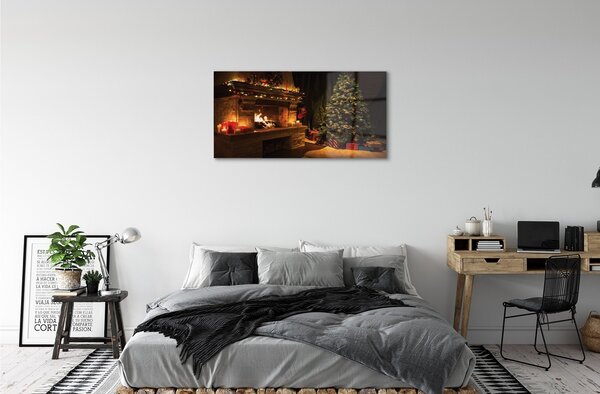 Quadro su vetro Albero di natale decorazioni per caminetti regali 100x50 cm 2 appendini