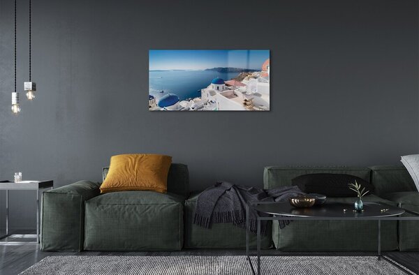 Quadro di vetro Grecia mare edifici panorama 100x50 cm 2 appendini