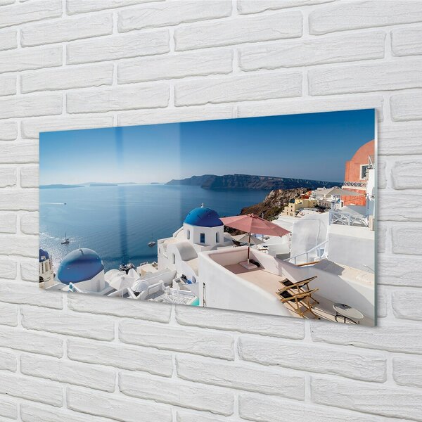 Quadro di vetro Grecia mare edifici panorama 100x50 cm 2 appendini