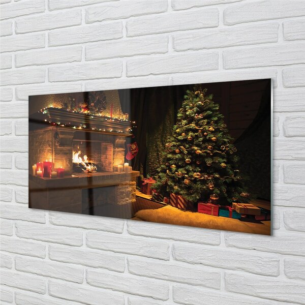 Quadro su vetro Albero di natale decorazioni per caminetti regali 100x50 cm 2 appendini