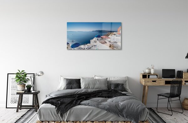 Quadro di vetro Grecia mare edifici panorama 100x50 cm 2 appendini
