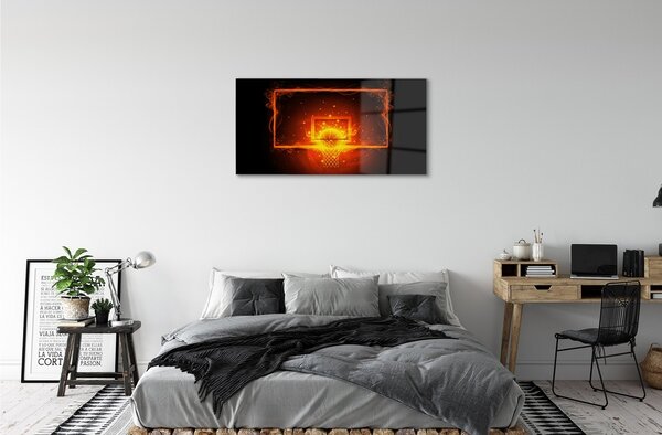Quadro vetro Palla da basket di fuoco 100x50 cm 2 appendini