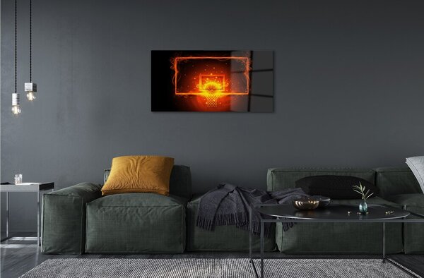 Quadro vetro Palla da basket di fuoco 100x50 cm 2 appendini