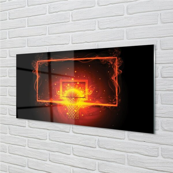 Quadro vetro Palla da basket di fuoco 100x50 cm 2 appendini