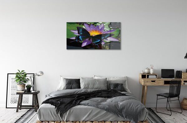 Quadro vetro Fiore di farfalla 100x50 cm 2 appendini