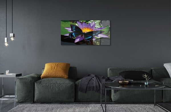 Quadro vetro Fiore di farfalla 100x50 cm 2 appendini