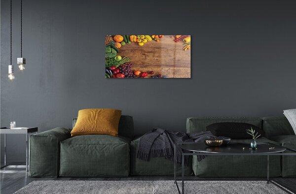 Quadro su vetro Piatto asparagi ananas mela 100x50 cm 2 appendini