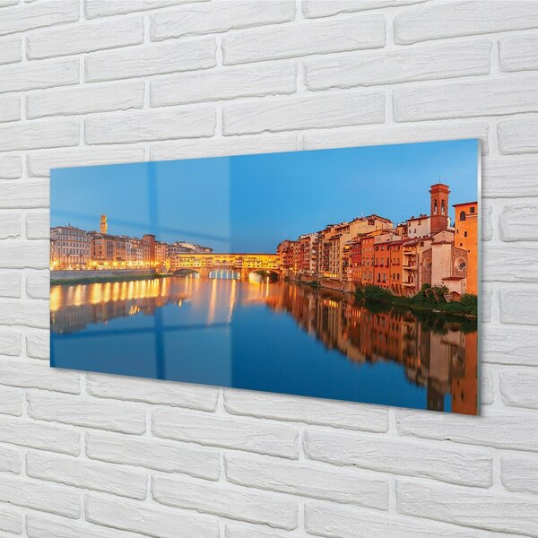 Quadro in vetro Italia ponti fluviali edifici notte 100x50 cm 2 appendini