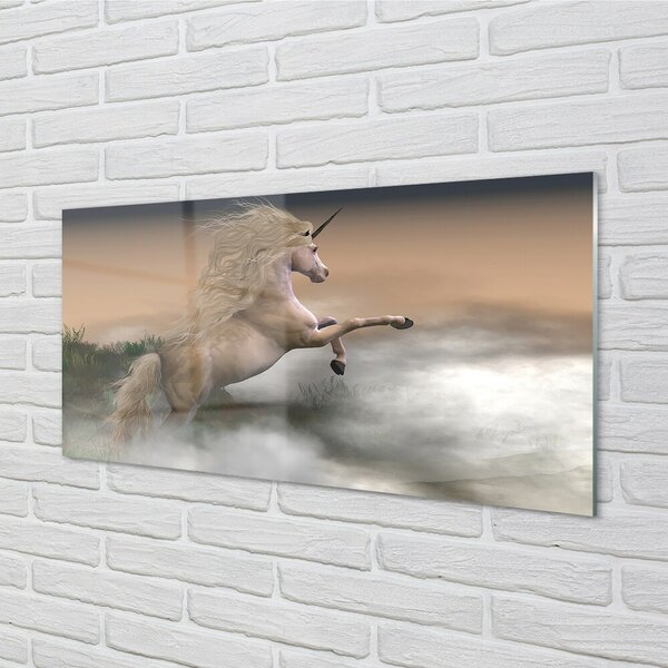 Quadro in vetro Unicorno di nuvole 100x50 cm 2 appendini