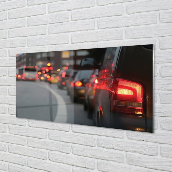 Quadro su vetro Auto ingorgo stradale luci della città 100x50 cm 2 appendini