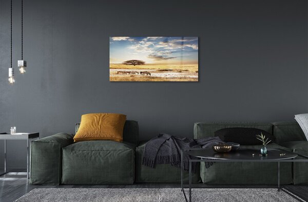 Quadro in vetro Albero di nuvole zebrate 100x50 cm 2 appendini