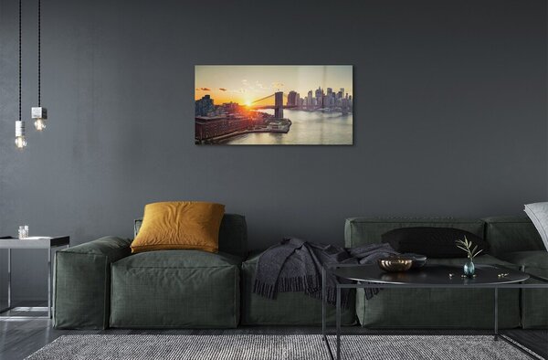 Quadro su vetro Ponte fiume alba 100x50 cm 2 appendini