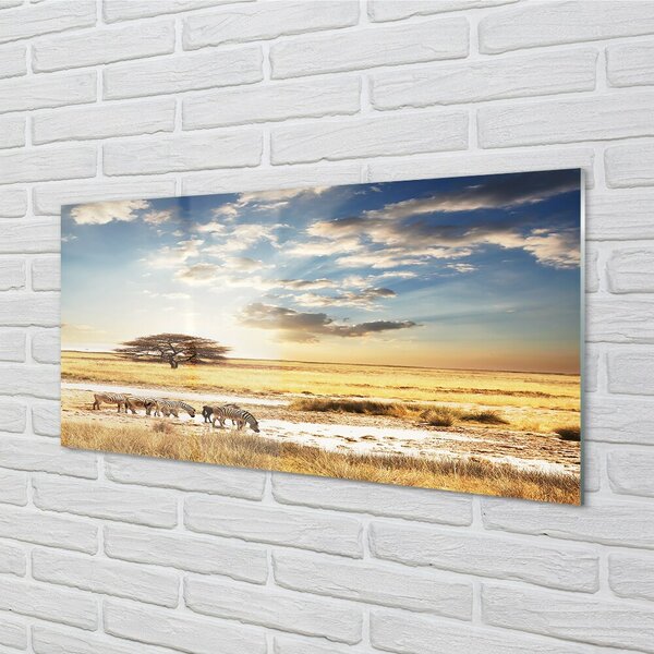 Quadro in vetro Albero di nuvole zebrate 100x50 cm 2 appendini