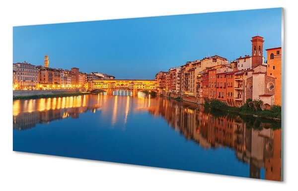 Quadro in vetro Italia ponti fluviali edifici notte 100x50 cm