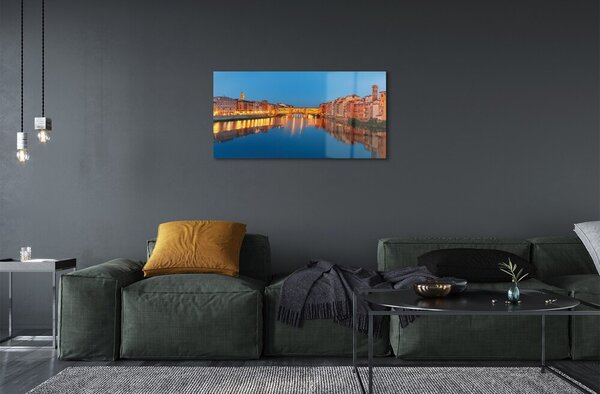 Quadro in vetro Italia ponti fluviali edifici notte 100x50 cm 2 appendini