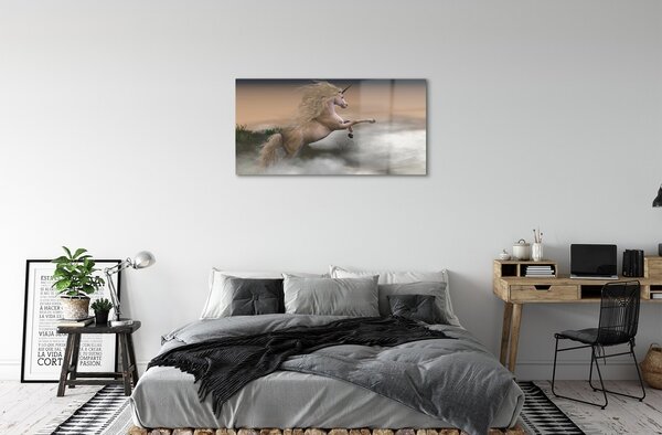 Quadro in vetro Unicorno di nuvole 100x50 cm 2 appendini