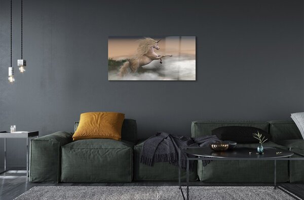 Quadro in vetro Unicorno di nuvole 100x50 cm 2 appendini