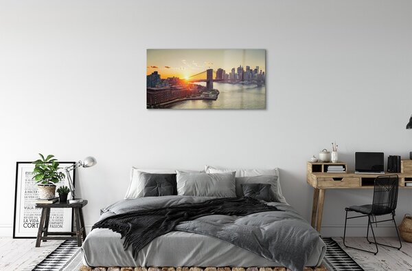 Quadro su vetro Ponte fiume alba 100x50 cm 2 appendini