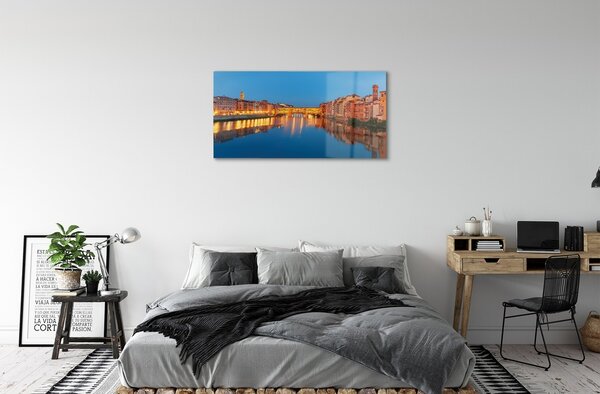 Quadro in vetro Italia ponti fluviali edifici notte 100x50 cm 2 appendini