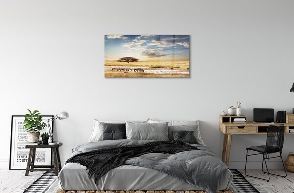 Quadro in vetro Albero di nuvole zebrate 100x50 cm 2 appendini
